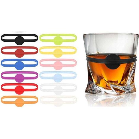 12 Pièces Marqueur de Verre à Vin en Silicone Marqueur de Boisson Réutilisables Marqueurs à Boisson en Silicone Marqueurs de Tasse en Verre Colorés pour Bar, KTV, Fête, Cocktail (1/4)