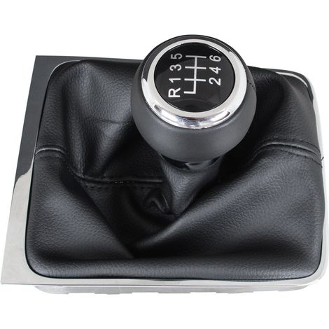 Pomo de cambio de marchas NEGRO VW Passat B6 05-10 + fuelle NEGRO con marco CROMADO 6 VELOCIDADES (1/5)