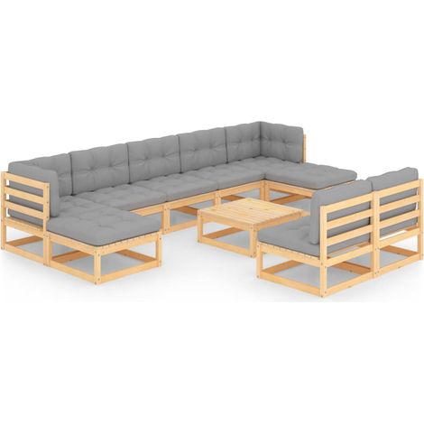 Set Salotto Giardino 10pz Cuscini Antracite Legno Massello Pino vidaXL (1/5)