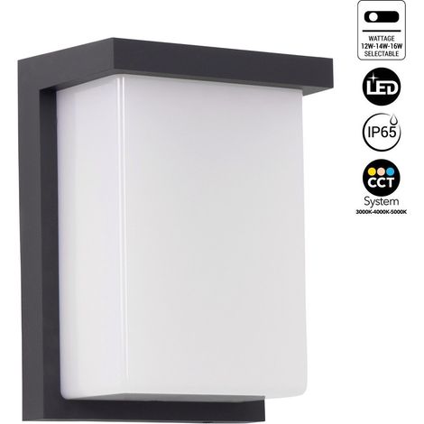Barcelona Led – Applique murale extérieure en aluminium – Diffuseur polycarbonate opalin – IP65 – Puissance réglable 12W/14W/16W – Lumens 1440lm/1920lm (1/5)