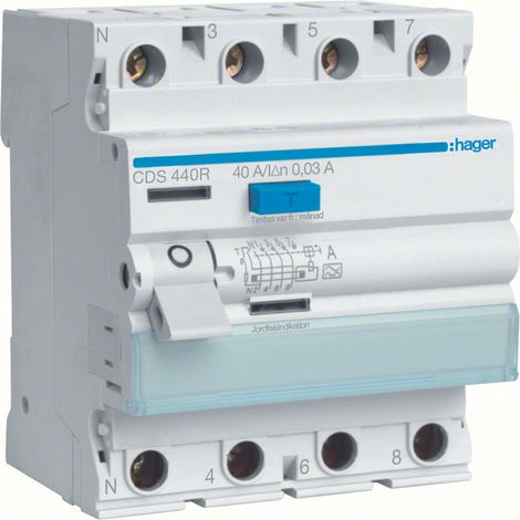 Disjoncteur différentiel gauche N 3P+N 40 A/30 mA de type A à connexion rapide (1/2)