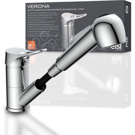 EISL VERONA NI183VECR rubinetto lavello cucina estraibile, miscelatore cucina con getto per lavastoviglie, miscelatore lavello cucina con 2 modalità di getto, miscelatore girevole a 90°, cromo (1/5)