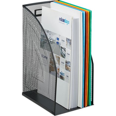 Relaxdays Stehsammler Metall, DIN A4, Stehordner breit, Mesh, Zeitschriftensammler Büro, HBT: 32 x 16 x 24,5 cm, schwarz