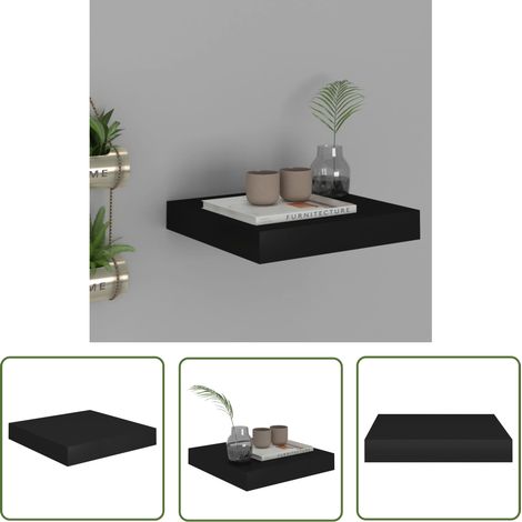The Living Store Schweberegal Schwarz 23x23,5x3,8 cm MDF - Schweberegal - Wandregal - Regal Schwarz - Regal Mit Metallgestell - Waben-MDF (1/5)