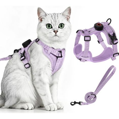 Harnais pour chat avec laisse, anti-évasion, support AirTag, violet, taille (1/5)
