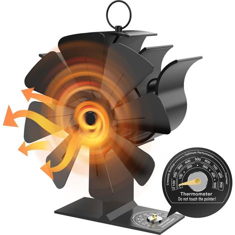 Ventilateur de cheminée, ventilateur de poêle à bois à 8 pales, fonctionnement silencieux, brûleur à bois écologique et efficace (1/4)