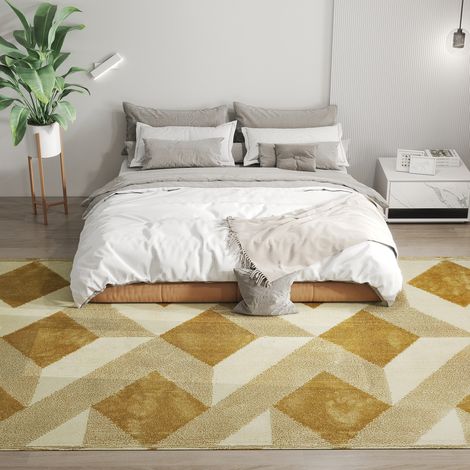 Tapis moderne hypoallergénique et lavable à effet 3D 230 x 160 cm Jaune
