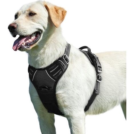 Pettorina per cani nera, taglia M / Regolabile, riflettente, pettorina antistrappo, facile da indossare, con maniglia regolabile, traspirante, elastica (1/5)