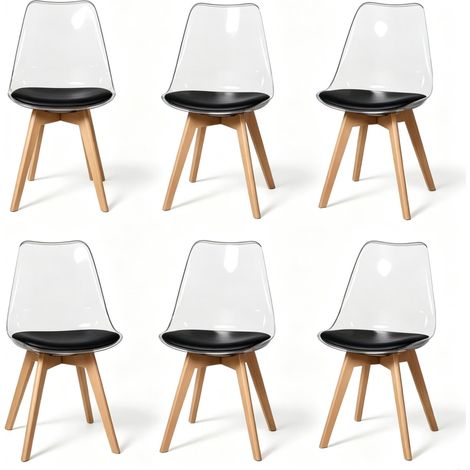 Set di 6 sedie da pranzo 42x42x83 cm in polipropilene nero con gambe in legno - CHICFURN (1/5)