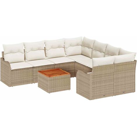 Maison Exclusive - Set Divano da Giardino con cuscino 9 pcs Beige polyrattan