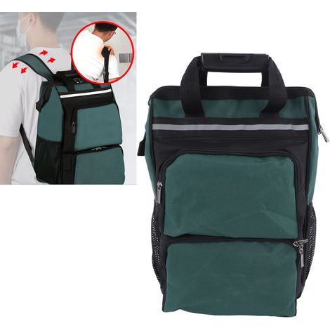 Sac à dos à outils Green Forest : robuste et durable, en toile épaisse, avec accessoires de fixation, portable et multifonctionnel. Hauteur : 48 cm, extra épais et résistant. (1/5)