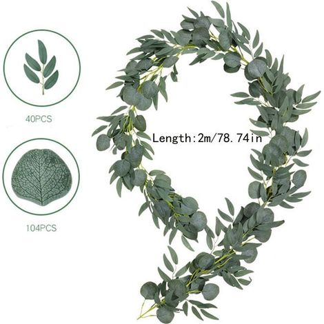 Guirlande d'eucalyptus artificiel de 2 mètres de long, verdure réaliste pour la décoration intérieure, les mariages et les (1/2)