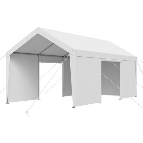 Abri voiture portable 3x6m avec parois latérales et porte amovible, résistant aux UV et à l'eau, protection toutes saisons blanc. (1/5)
