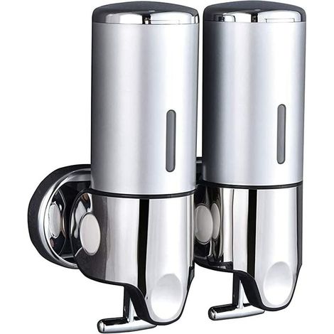 Double Wall Mounted Soap Dispenser Shampoo Conditioner Shower Gel Lotion Soap for Bathroom or Kitchen Silver (1/7)