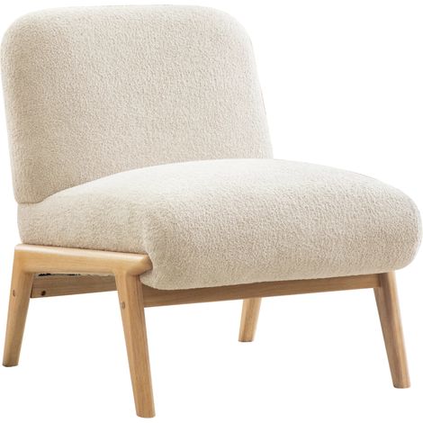 Skandinavischer Stoff-Loungesessel – Weicher Chenille-Stoff und stabiles Holzgestell, ideal für Wohnzimmer & Schlafzimmer,Beige