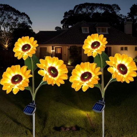 Zonnebloemlampjes voor buiten - Set van 2 stuks, IP65 waterdicht, LED-kunstbloemen voor tuindecoratie, gazon, terras, binnenplaats en oprit. (1/5)