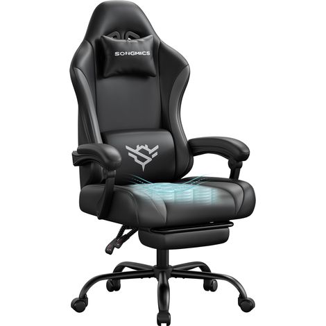 Chaise Gamer, Fauteuil de Bureau en Cuir PU, Ergonomique avec Repose-Pieds, Inclinable à 135°, 70 x 70 x (120-130) cm, Noir et Gris, Collection Cathy OBG091BH01 (1/5)