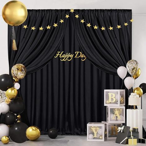 Set mit 2 schwarzen Hintergrundvorhängen für Hochzeits- und Partydekorationen, 150 x 240 cm (1/5)