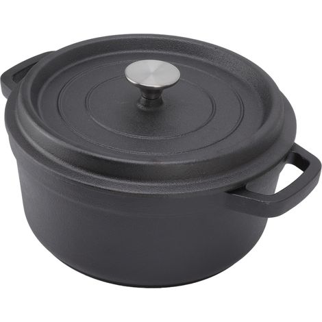24 cm großer gusseiserner Schmortopf mit Doppelgriff, flachem Boden, unbeschichtet, ideal für Suppen und Eintöpfe. (1/5)