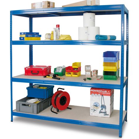 BRB Großfachregal Stecksystem, 4 Böden, blau, Tragkraft 350 kg/Ebene. HxBxT 1800 x 1800 x 600 mm. (1/2)