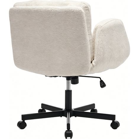 Fauteuil de bureau pivotant en chenille moderne, chaise de travail réglable en hauteur avec accoudoirs polyvalents, double assise moelleuse pour bureau, salon ou coiffeuse, couleur crème/beige, DE5028 (1/5)