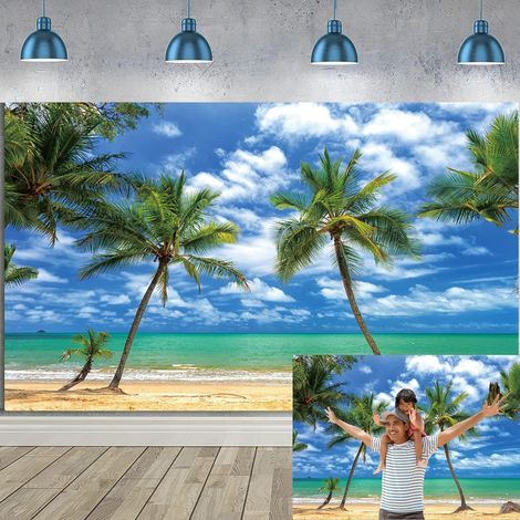 Plage Tropicale Photographie Toile de Fond Bord de mer Palmier océan Photo Toile de Fond hawaïen Luau mer Claire Bleu Ciel Vacances Voyage Vacances Enfant Adulte Photo Accessoire (1/5)