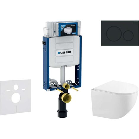 Geberit Combifix - Set con modulo di installazione, vaso WC compatto Gaia e copriwater softclose, placca di comando Sigma20, nero opaco/nero SANI15CA5122 (1/5)