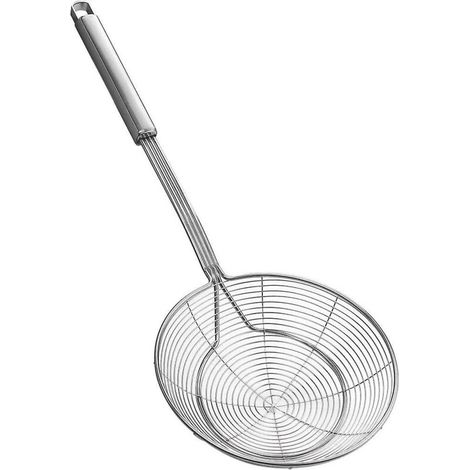 Schaumkelle aus Edelstahl mit 16 cm Durchmesser und einem 41,3 cm langen Griff zum Braten und Servieren von Pasta, Spaghetti und Nudeln. (1/5)