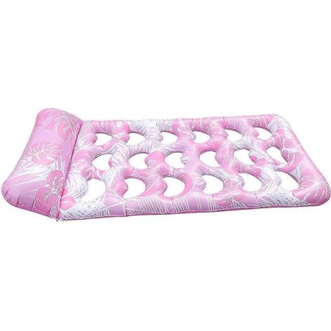 Matelas gonflable aquatique avec appui-tête, matelas pneumatique portable pour piscine, idéal pour les fêtes d'été, rose (1/5)