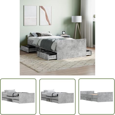 The Living Store Cadre de lit sans matelas gris béton 90x200 cm - Lit Plateforme - Lit Simple - Cadre De Lit - Meuble De Chambre - Literie (1/5)