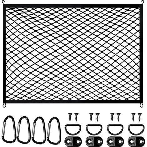 Filet de Chargement Filet de Chargement Flexible pour Coffres Mesurant 80 x 60 cm avec Quatre Crochets Quatre Mousquetons en Acier et Quatre Sangles de Tension Compatible avec la Plupart des Modèles (1/5)
