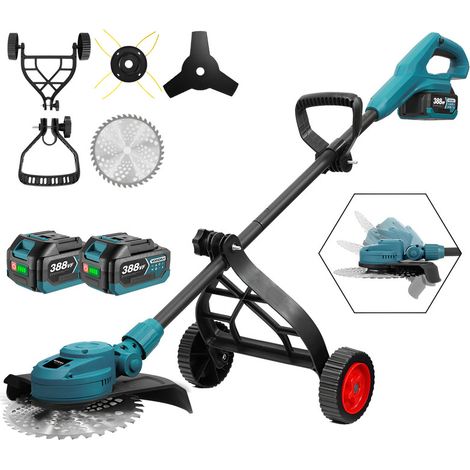 Tagliabordi a batteria da 10 pollici, tagliaerba con ruote e 3 tipi di lame, con 2 batterie da 4,0 Ah