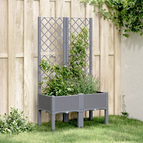 Jardinière Pot de Fleurs avec treillis bleu gris 80x40x142 cm PP CVW41515 (1/5)