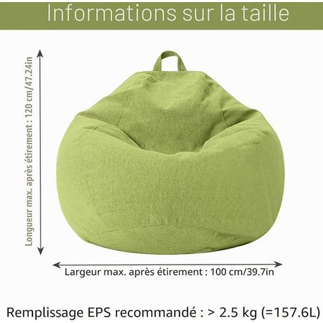 Bean Bag Chair for Kids and Adults, Cover Only Bean Bag Chair for Bedroom, Office, Living Room, Patio (Green) (1/2)