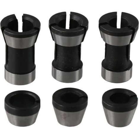 6mm 1/4" 8mm Router Collet Adapter, Steel Collets, Flush Trim Router Collet Adapters, Pack of 6 (1/5)