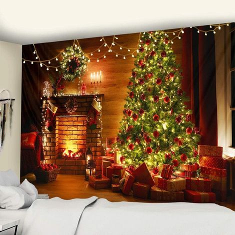Weihnachts-Wandteppich mit Rentier und Weihnachtsmann fürs Schlafzimmer