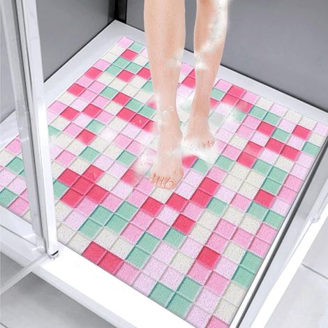 Tapis de Douche Antidérapant 70x70cm, Tapis de Bain en Luffa avec Drain, Tapis de Salle de Bain à Sol Mouillé, Tapis de Douche en PVC, Séchage Rapide (1/5)