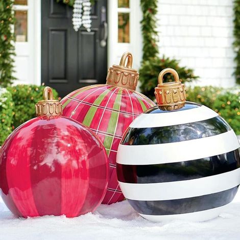 Riesige 60 cm Weihnachtskugel, transparente Kugel, riesige aufblasbare Weihnachtskugel, aufblasbare, dekorierte Weihnachtskugel für den Außenbereich, PVC-Weihnachtsornamente (A)
