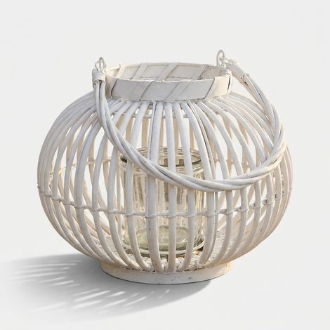 Farol decorativo de mimbre y vidrio Desiree
