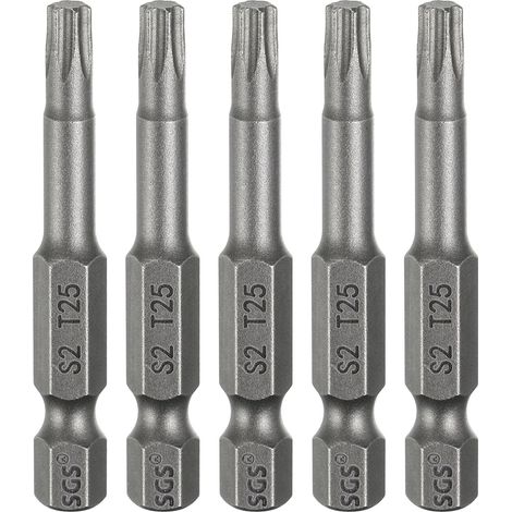 5pcs Embout Tournevis T25 Torx Tige Hexagonale 1/4" Acier S2 (1/5)