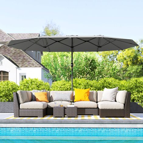 Parasol double 436 x 260 cm. parasol ovale en acier avec protection UV et manivelle. gris foncé