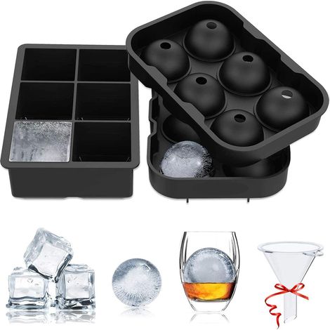 2er-Set Silikon-Eiswürfelformen, große und runde Eiswürfelform mit Trichter, BPA-frei, leicht zu entnehmende Eiswürfelform für Whisky, Cocktails, Babynahrung und Obst