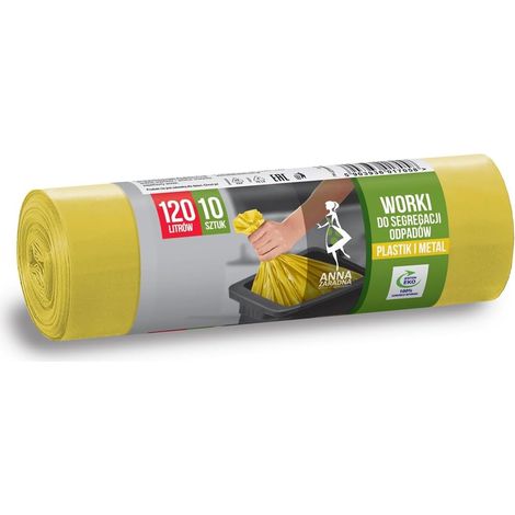 sacs poubelles pour métal plastique indéchirable 120l Sac poubelle pour ordures ménagères Bureau en film épais de regranulat LDPE Jaune, 1 pack de 10 pièces (1/5)