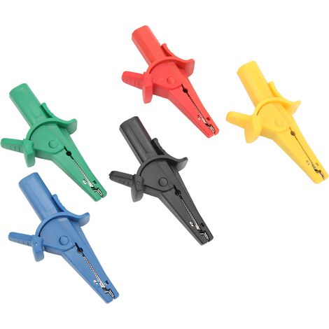 Lot de 5 pinces de test électriques pour batteries 10 A 600-1000 V, multicolores, portables et de sécurité, avec fiches bananes 4 mm. (1/5)