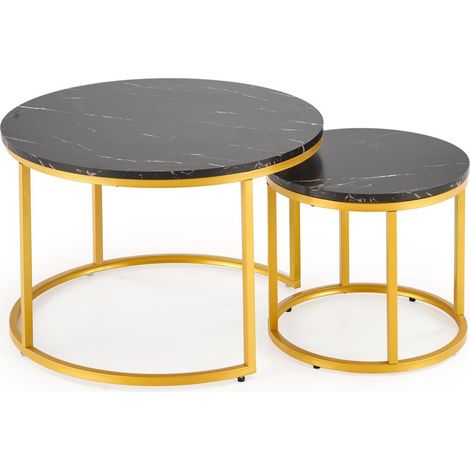 Conjunto mesa de centro Houston 2213, Mármol negro + Dorado, 40x0x0cm, Diámetro: 60, MDF, Redonda (1/5)