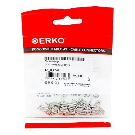 Terminale a puntalino non isolato TA 0,75/8 ERKO 100 pz