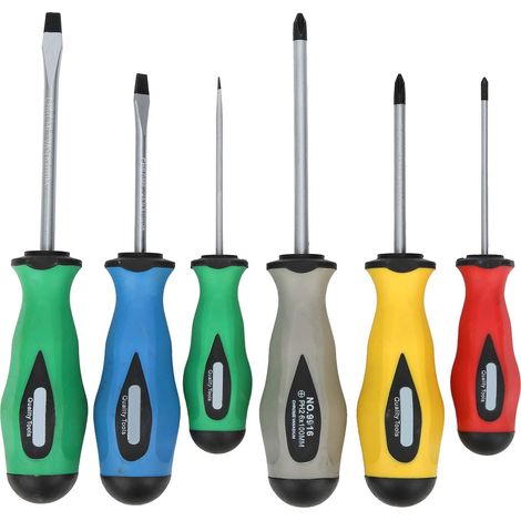 6-teiliges Service-Schraubendreher-Set aus legiertem Stahl, 3 Kreuzschlitzschraubendreher, 3 Schlitzschraubendreher, mit ergonomischem Griff
