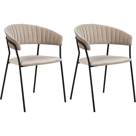 Set di 2 sedie da pranzo moderne Seduta imbottita in velluto con braccioli Schienale curvo Gambe nere Grigio Talpa Mariposa