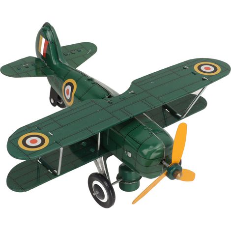 Avion à remontoir vintage en tôle, figurine d'avion rétro à mécanisme d'horlogerie, mini-décoration d'avion pour enfant, décoration de bureau ou d'étagère pour sapin de Noël (1/5)