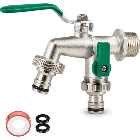 Robinet Exterieur Jardin, Robinet De Jardin 3/4, Pièces Et Raccords De Tuyau D'arrosage, Double Sortie Indépendante Pour Jardin Garage Buanderie Maison Cour Et Terrasse (1/5)